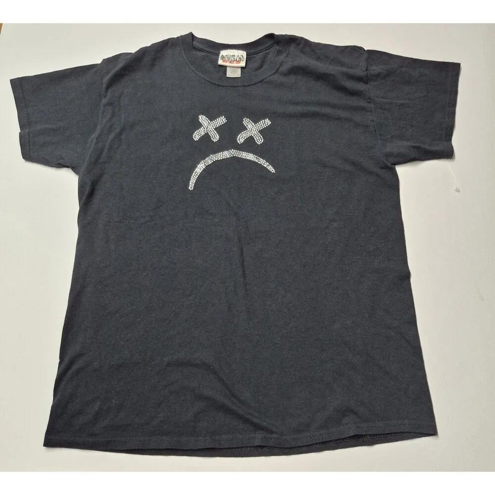 Ok That Sucked We All Die 444 Rhinestone Sad Face Graphic Tee Black Mens L​ oh